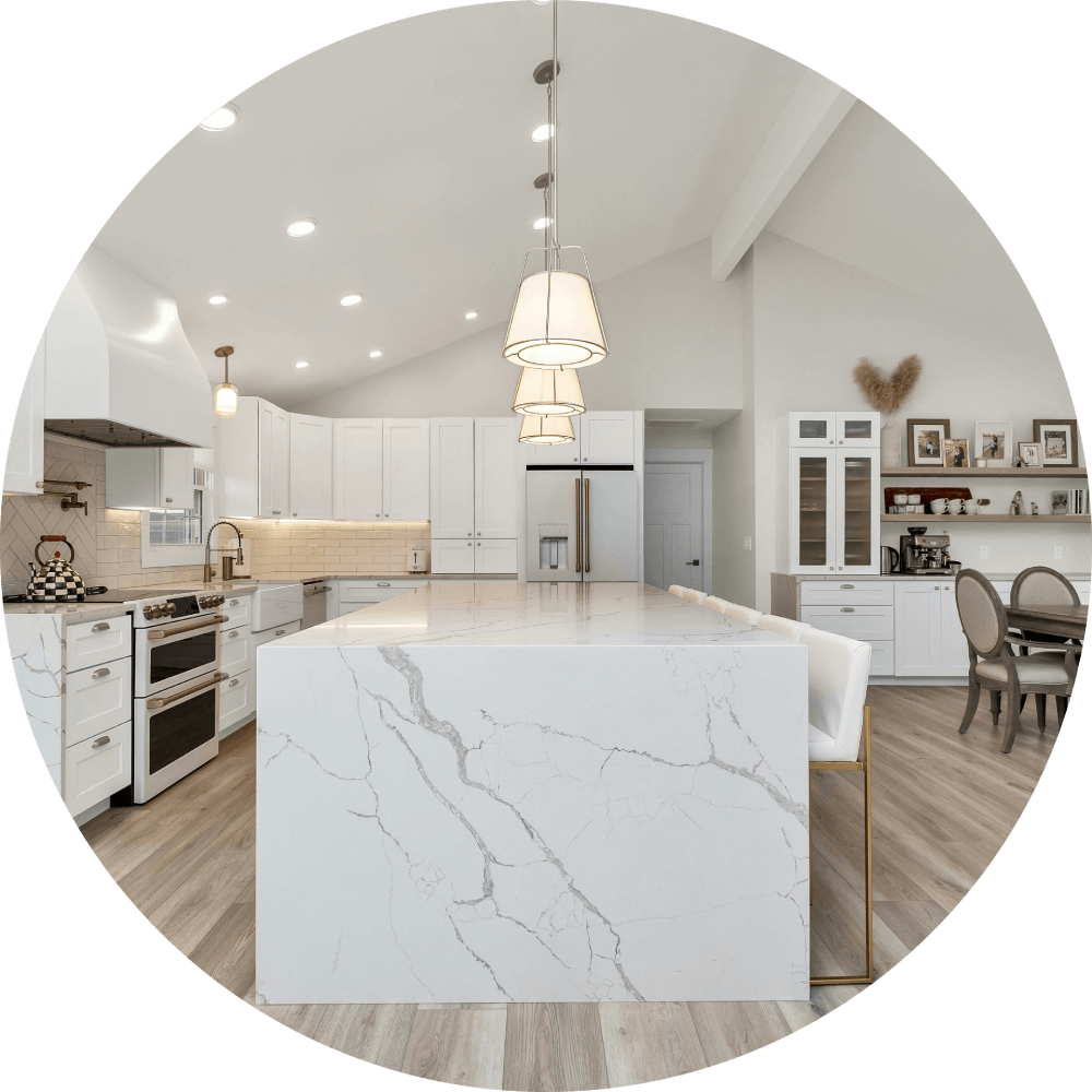 Bright Marble Island Kitchen