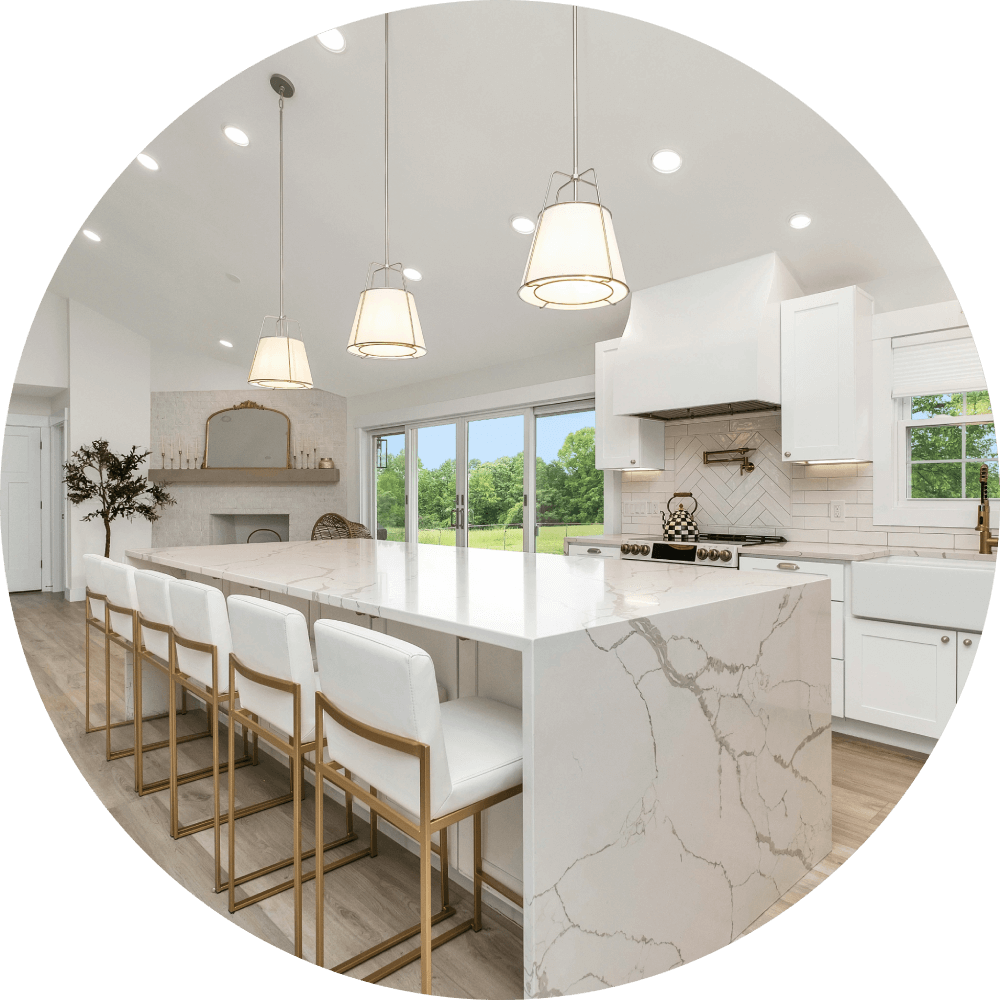 Bright Marble Island Kitchen