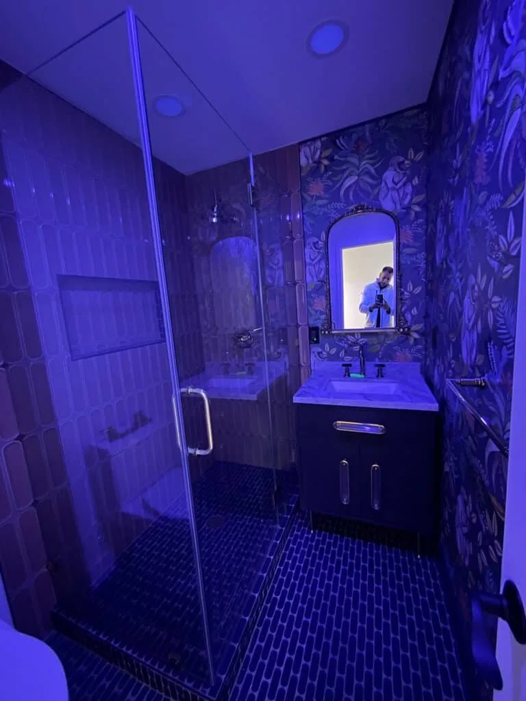 Small bathroom under blue light