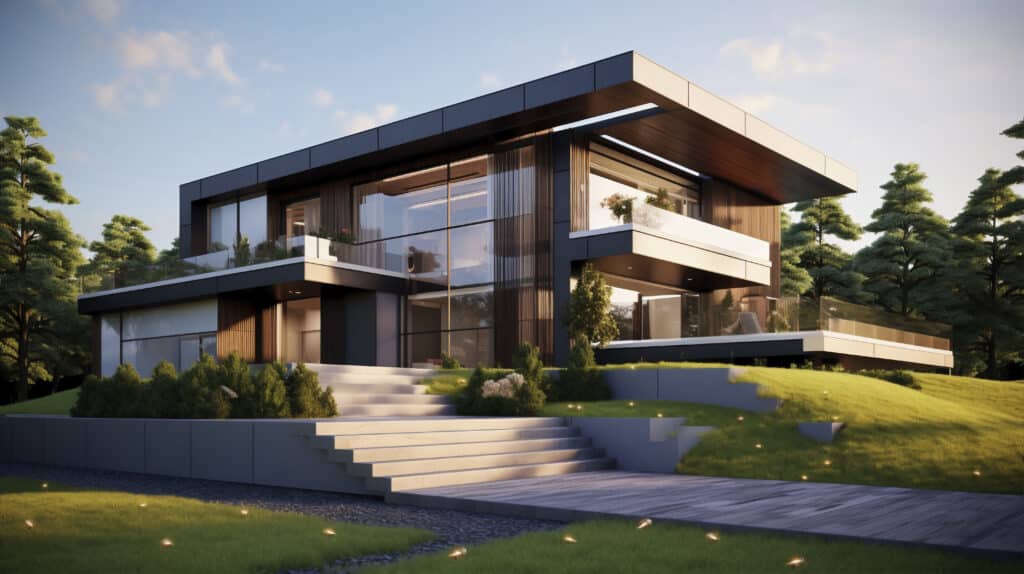 3d house model with modern designs and a lot of windows