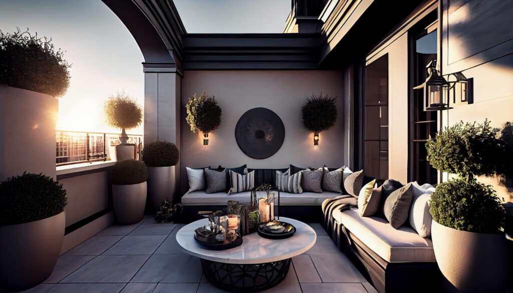 balcony with elegant furniture