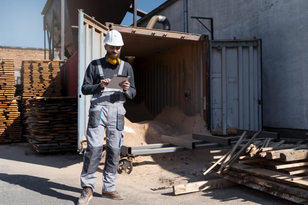 Construction worker working on a garage conversion into ADU